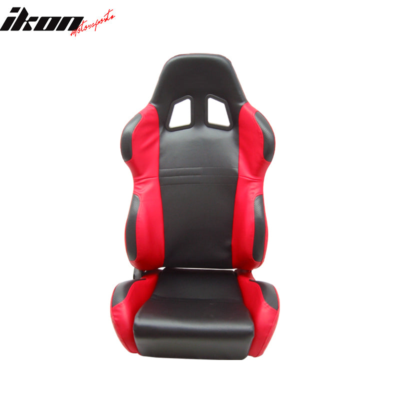 Universal Black Red PVC Leather Racing Bucket Seats Reclinable Slider