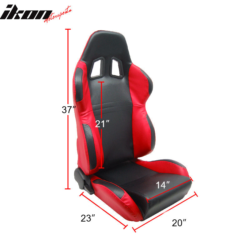 Universal Black Red PVC Leather Racing Bucket Seats Reclinable Slider