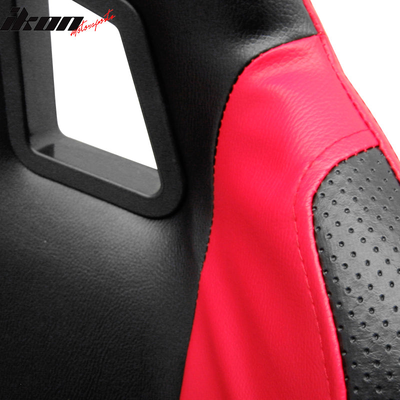 Universal Black Red PVC Leather Racing Bucket Seats Reclinable Slider