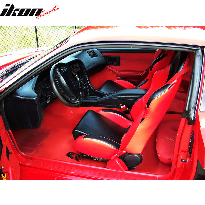 Universal Black Red PVC Leather Racing Bucket Seats Reclinable Slider