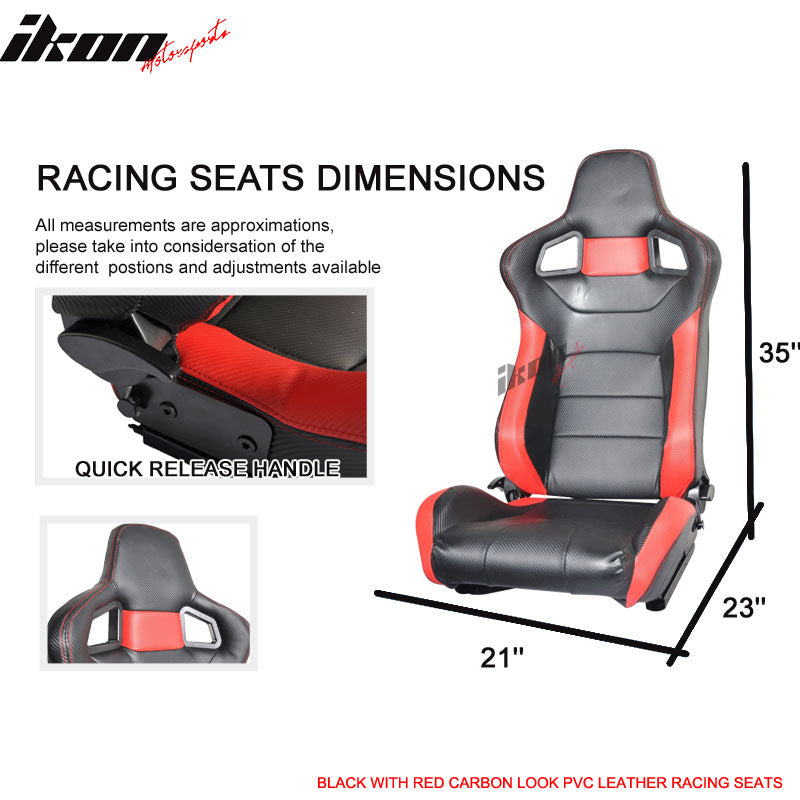 Universal JDM Sport Black Red Racing Seats Carbon Fiber Print