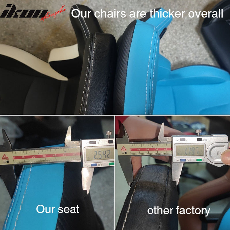 Universal 2x Reclinable Racing Seats Dual Slider Suede PU Carbon Leath