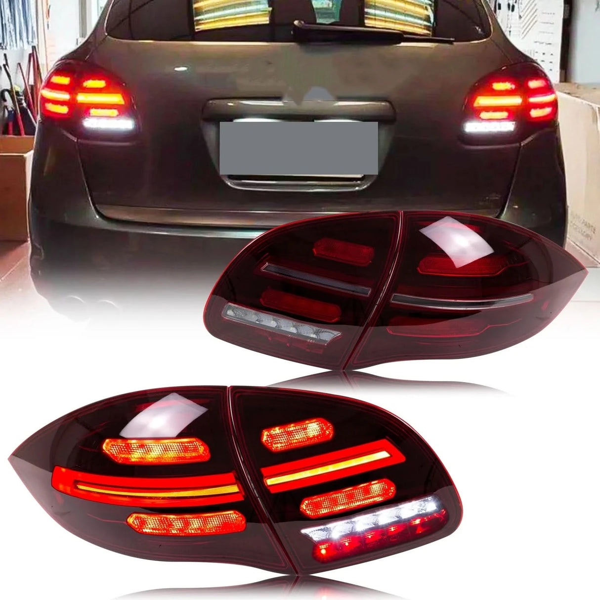 LED Tail Lights for Porsche Cayenne 958 (2011–2014) – Sequential Turn Signal Red Rear Lamp Assembly