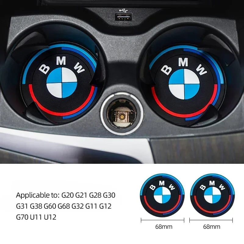 BMW Silicone Anti-Slip Car Coaster / Cup Mat 2-Piece Set for 1 / 3 / 4 / 5 Series, X3 / X5 / X7 (F20 / F40 / G01 / G02 / G05 / G22 / G30 / G32)