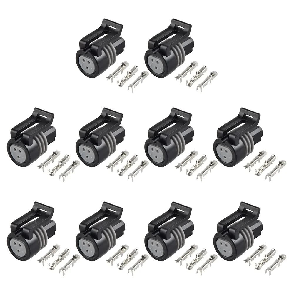 3-Way Round Female Connector Kit – 10 Connectors + 30 Terminals (18–16 AWG)