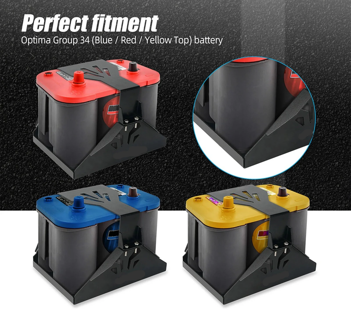 Billet Aluminum Battery Hold Down Tray – Group 34 / 34-78 Secure Mount