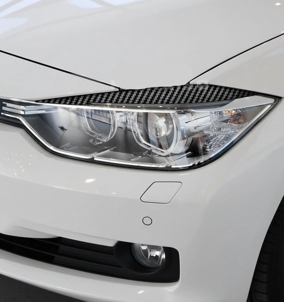 Headlight Eyebrow Covers for BMW 3 Series F30 F31 2012–2019 – Gloss Black / Carbon Look Eyelid Trim Pair