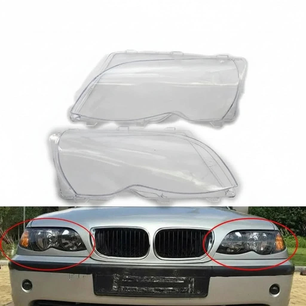 BMW E46 Sedan Headlight Lens Covers (2002–2005) – Clear Replacement PC Lenses