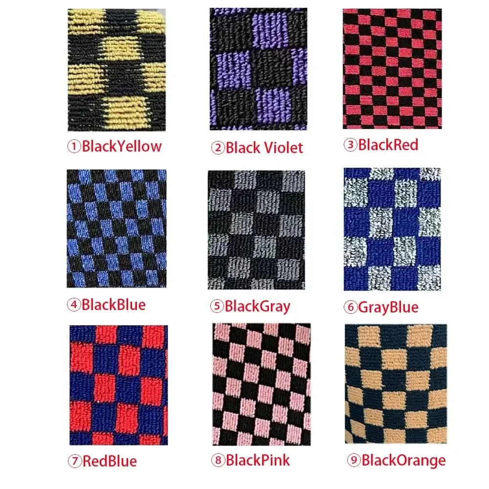 Universal Racing Checkered Plush Floor Mats – All-Weather Non-Slip Interior Carpet Set (4-Piece)