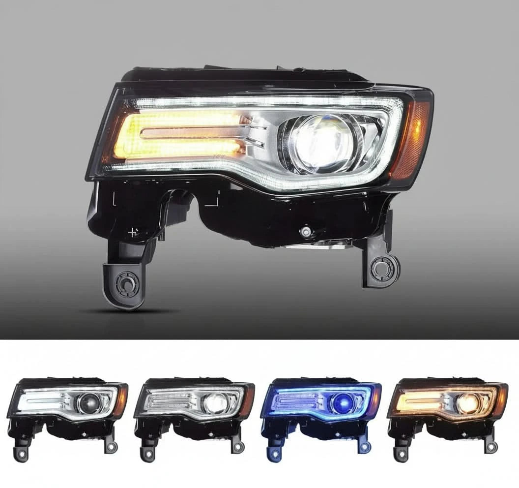 LED Headlight Assembly for Jeep Grand Cherokee WK2 (2014–2021) – Chrome Housing, Dynamic Turn Signals & Start-Up Animation