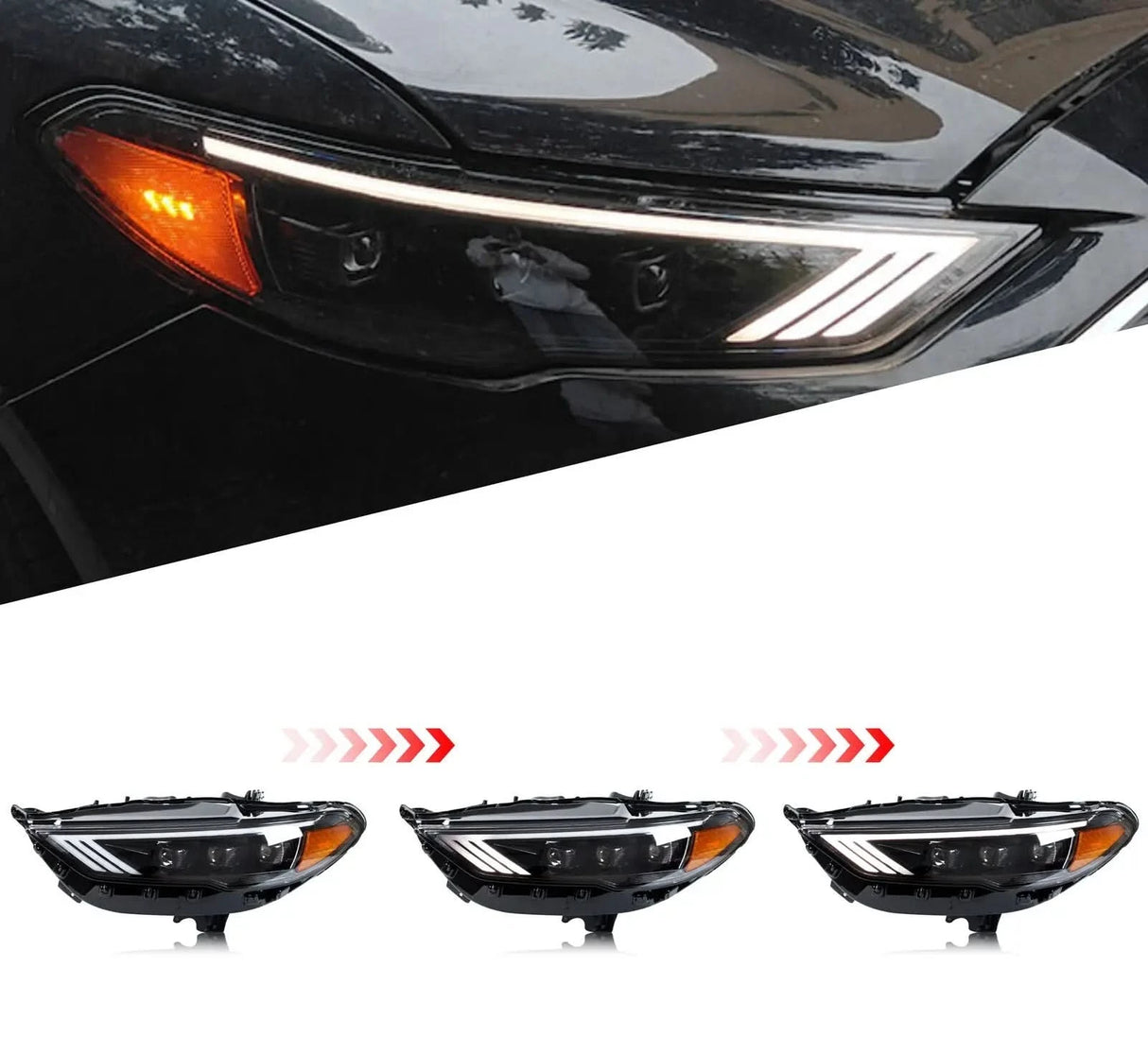LED Projector Headlights for Ford Fusion / Mondeo 2017–2024 – Triple Beam with Start-Up Animation & Sequential Turn Signals
