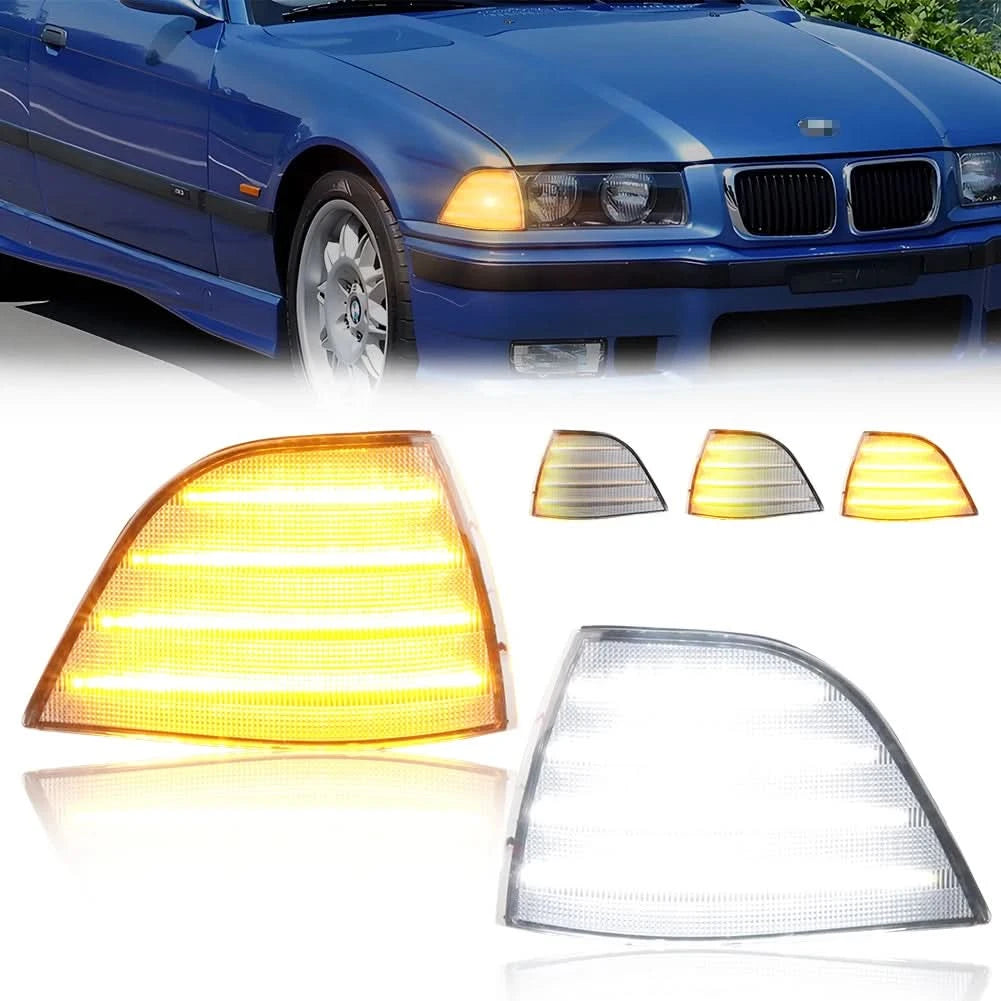 BMW E36 Coupe LED Front Corner Turn Signal Lights – Sequential Amber / White DRL (1992–1999, Pair)