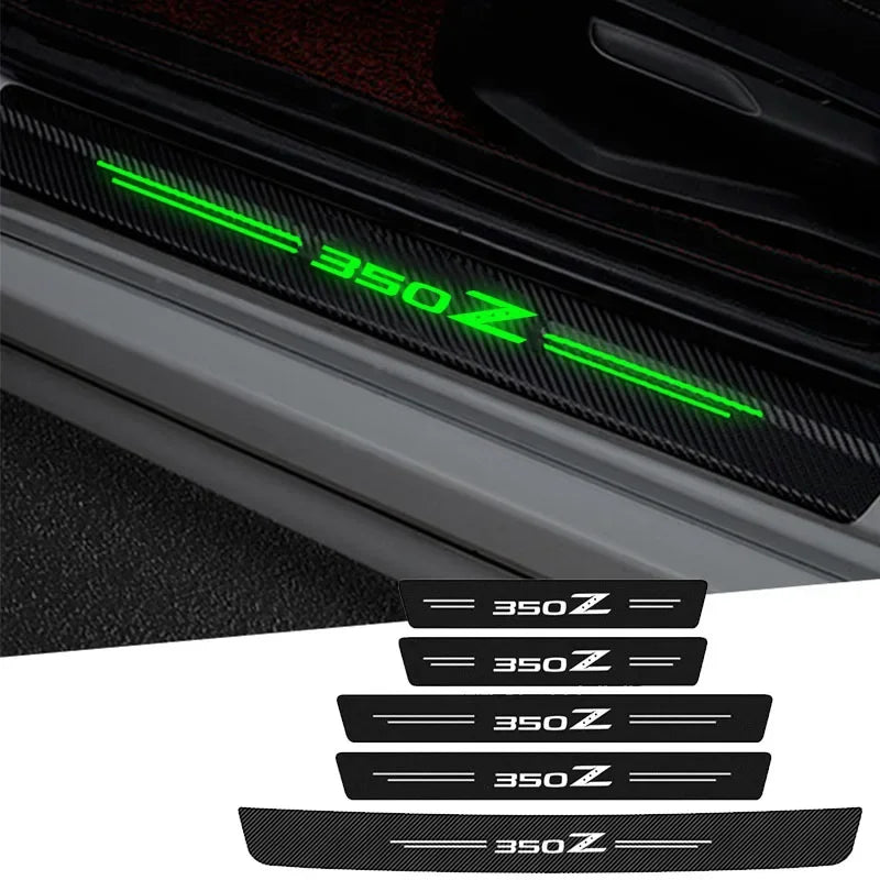 Luminous Carbon Fiber Door Sill Protectors for Nissan 350Z – Anti-Kick Threshold Scuff Plate Stickers