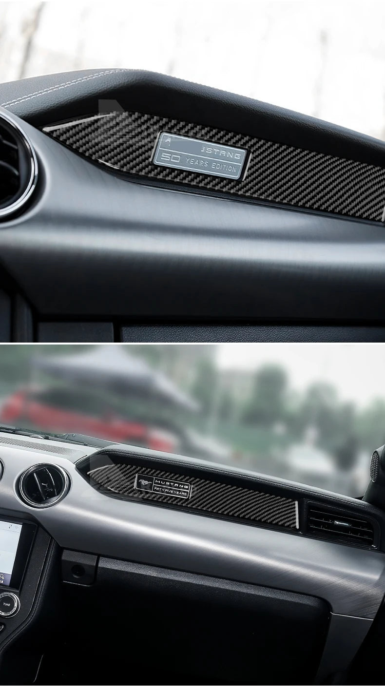 Ford Mustang Carbon Fiber Dashboard Trim Strips – Interior Accent Set (2015–2022, LHD)