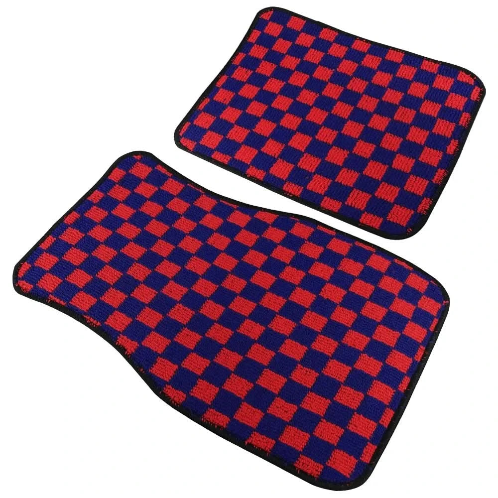 Universal Racing Checkered Plush Floor Mats – All-Weather Non-Slip Interior Carpet Set (4-Piece)