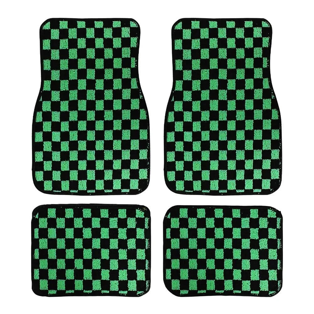 Universal Racing Checkered Plush Floor Mats – All-Weather Non-Slip Interior Carpet Set (4-Piece)