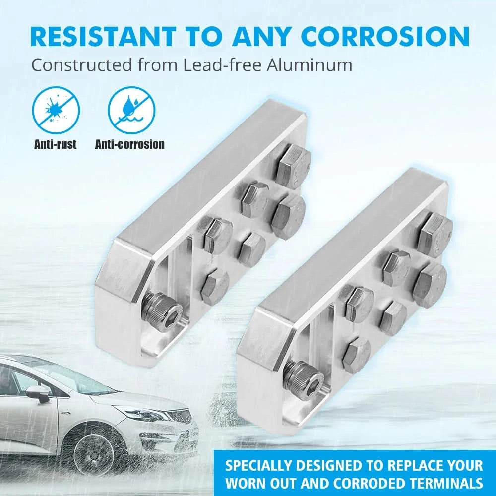 6-Spot Flat Battery Terminals (Pair) – 6061 Aluminum, M6 / M8 Bolt-Style | Car Audio & Auxiliary Power