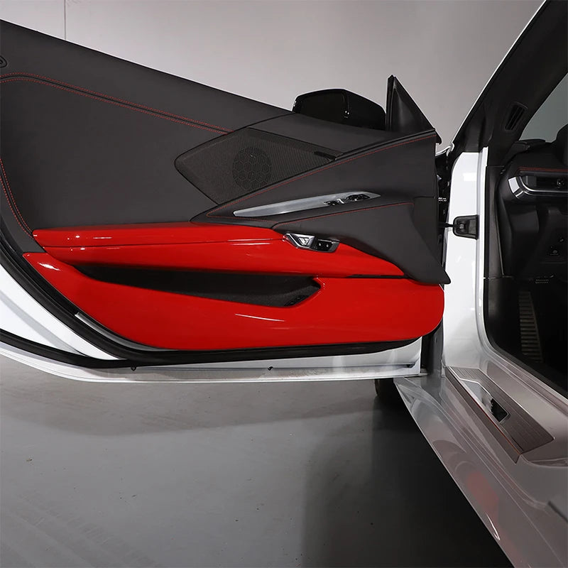 Corvette C8 Interior Door Anti-Kick Panel Covers (2020–2023) – Carbon Fiber/Red