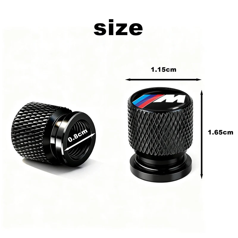 BMW Anodized Aluminum Tire Valve Stem Caps 4-Piece Set with Rubber O-Ring Seals (Universal Fit / E34 / E36 / E39 / E46 / E60 / E70 / E90 / F10 / F20 / F30 / X1 / X5 / X6 / M3 / M5 / M6)