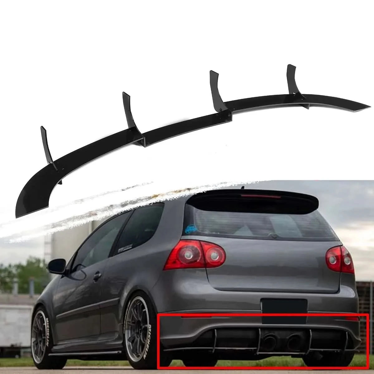 Rear Diffuser Lip & Rear Side Splitters for VW Golf MK5 R32 (2005–2009) – Aggressive Rear Bumper Aero Spoiler Kit