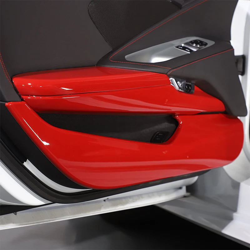 Corvette C8 Interior Door Anti-Kick Panel Covers (2020–2023) – Carbon Fiber/Red