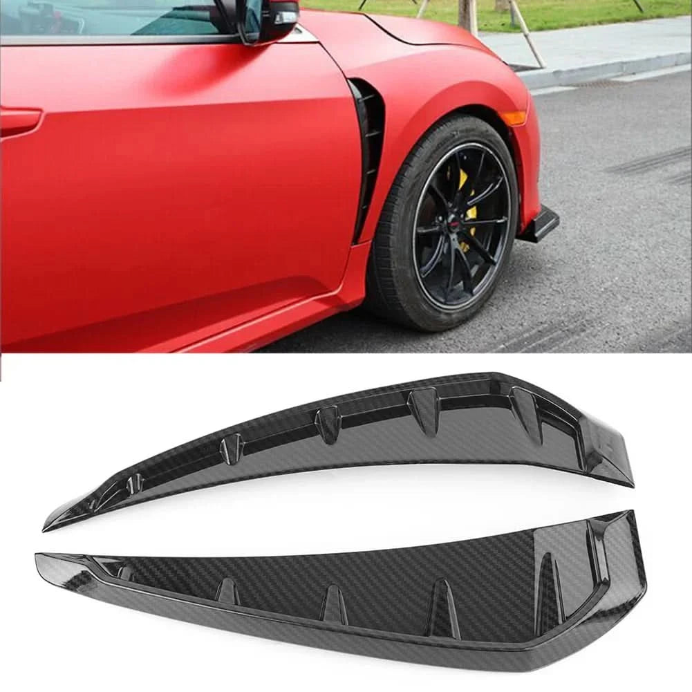 Universal Car Shark Vent Side Grille Air Flow Fender Decoration – Gloss Black / Carbon Texture ABS Trim-2PCS