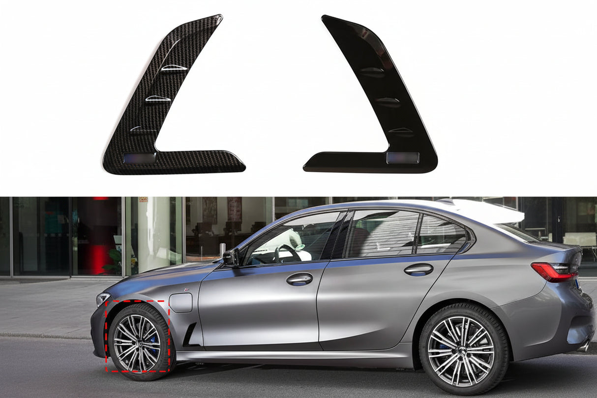 Side Fender Air Vent Trim Covers for BMW 3 Series G20 G28 (2021–2023) – Gloss Black / Carbon Look