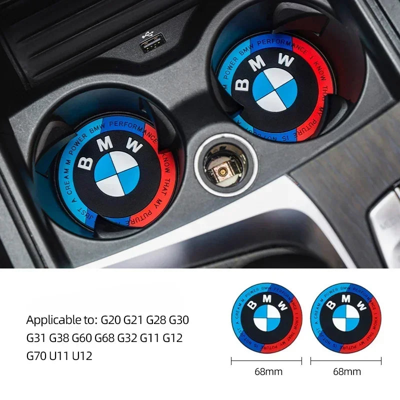 BMW Silicone Anti-Slip Car Coaster / Cup Mat 2-Piece Set for 1 / 3 / 4 / 5 Series, X3 / X5 / X7 (F20 / F40 / G01 / G02 / G05 / G22 / G30 / G32)