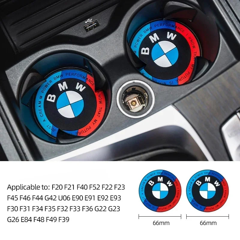 BMW Silicone Anti-Slip Car Coaster / Cup Mat 2-Piece Set for 1 / 3 / 4 / 5 Series, X3 / X5 / X7 (F20 / F40 / G01 / G02 / G05 / G22 / G30 / G32)