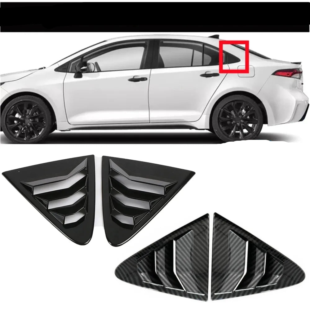 Rear Side Window Louver Cover Set for Toyota Corolla Sedan 2019–2023 – Gloss Black / Carbon Look Vent Trim
