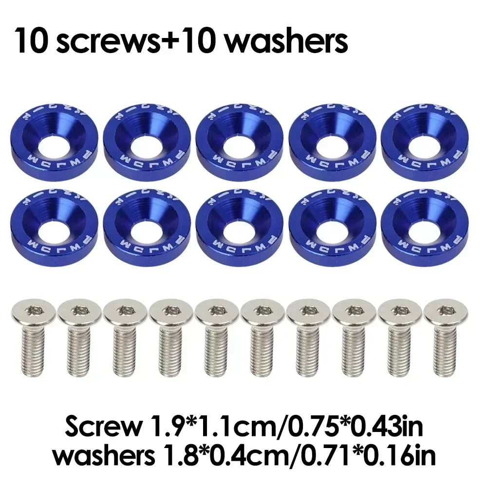 Universal M6 Aluminum Fender Washer & Bolt Kit – Concave Fasteners (20-Piece or 40-Piece Set)