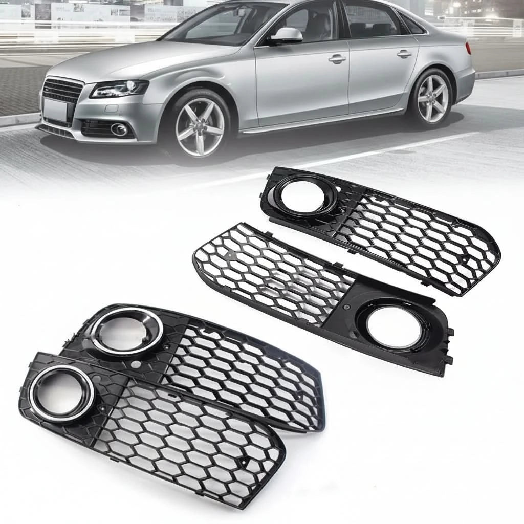 Fog Light Grille Pair for Audi A4 B8 (2009–2012) – RS-Style Honeycomb Mesh Front Bumper Covers