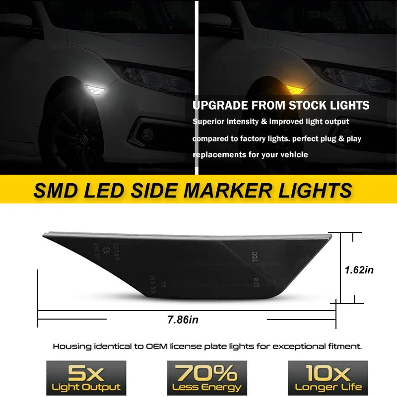 Honda Civic LED Side Marker Lights – Switchback White DRL & Sequential Amber Turn Signal (2016–2021)