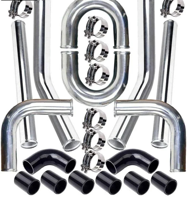 Universal 2.5" Aluminium Turbo Intercooler Piping Kit with Silicone Couplers, U-Pipe & Stainless Steel T-Bolt Clamps