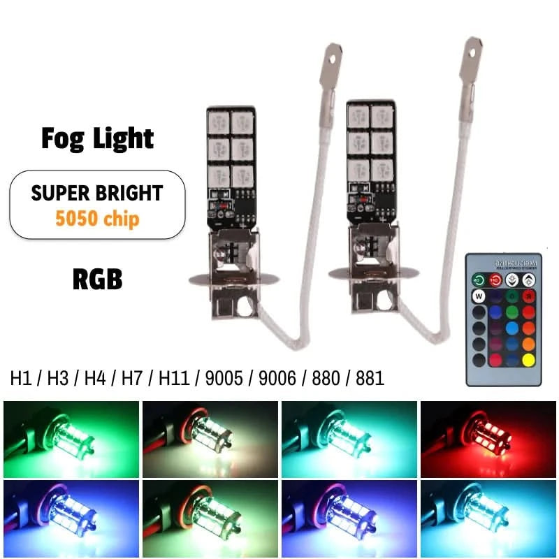 RGB LED Fog Light Bulbs – Multi-Color 5050 Chip Upgrade (H11 / H8 / H9 / H7 / 9005 / 9006 & More)