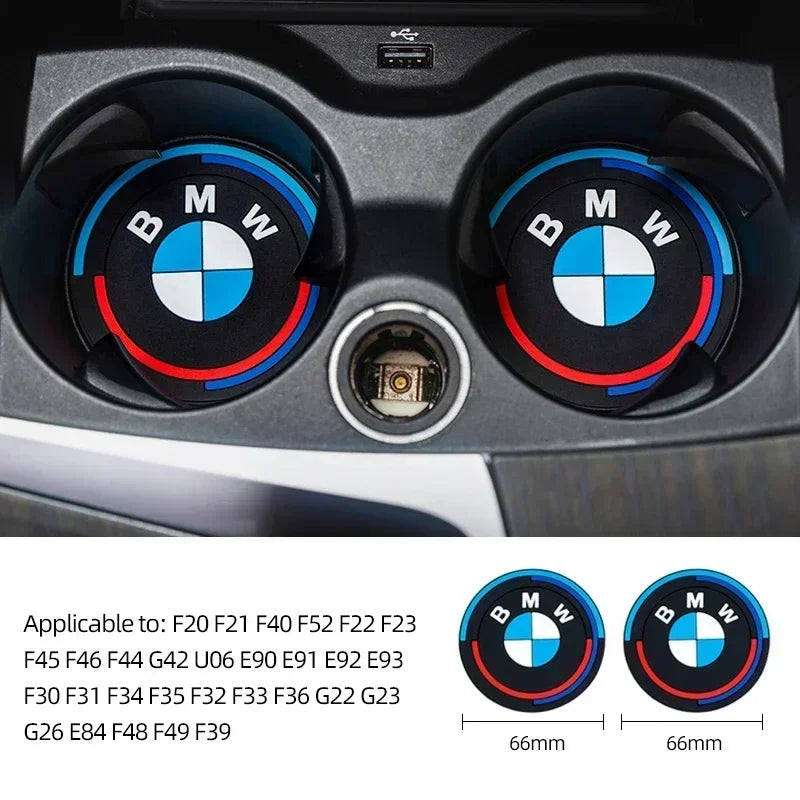 BMW Silicone Anti-Slip Car Coaster / Cup Mat 2-Piece Set for 1 / 3 / 4 / 5 Series, X3 / X5 / X7 (F20 / F40 / G01 / G02 / G05 / G22 / G30 / G32)