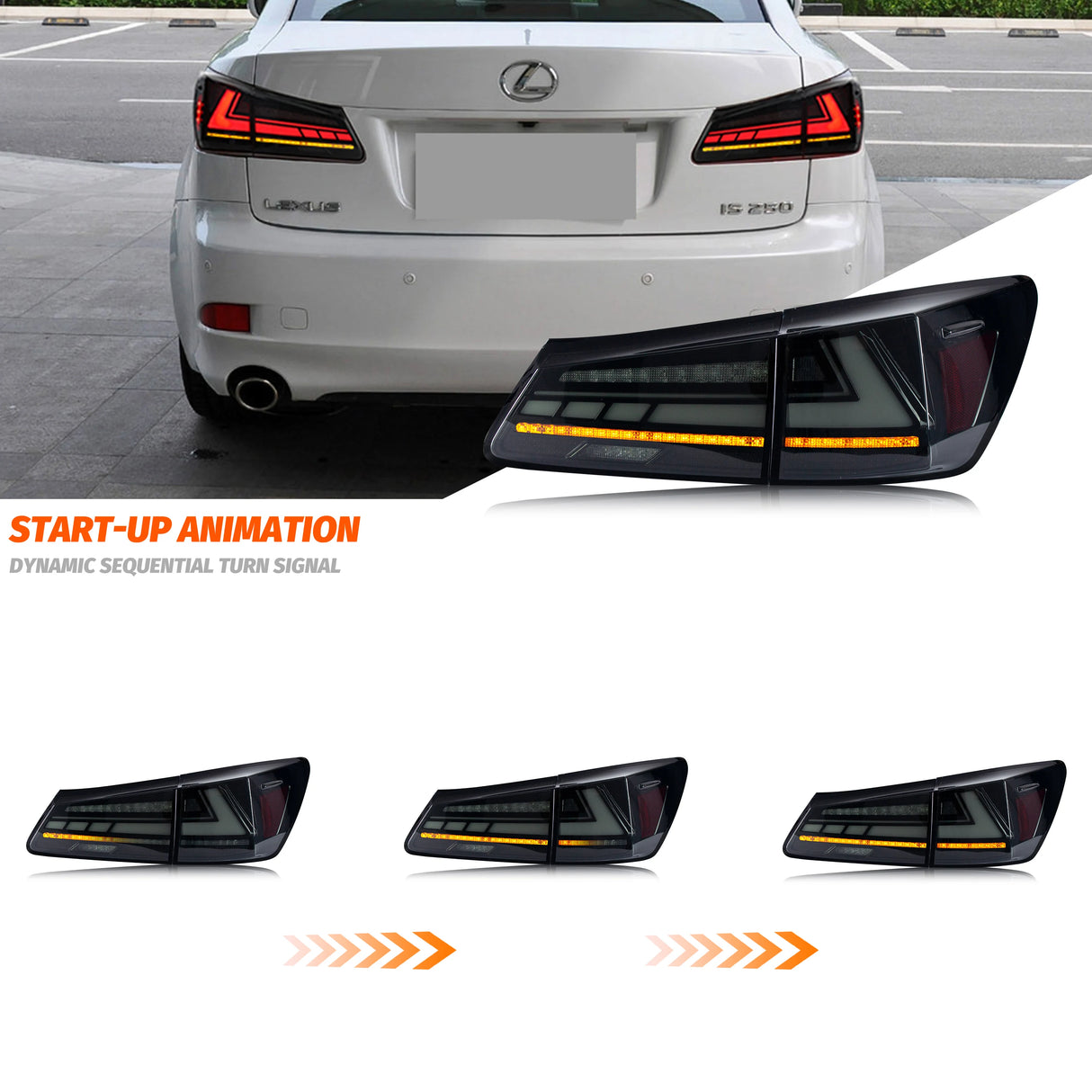 Lexus IS250 / IS350 / IS-F 2IS LED RGB Tail Light Assembly with Sequential Turn Signal & Start-Up Animation 2006 - 2013 (Left & Right / Pair)