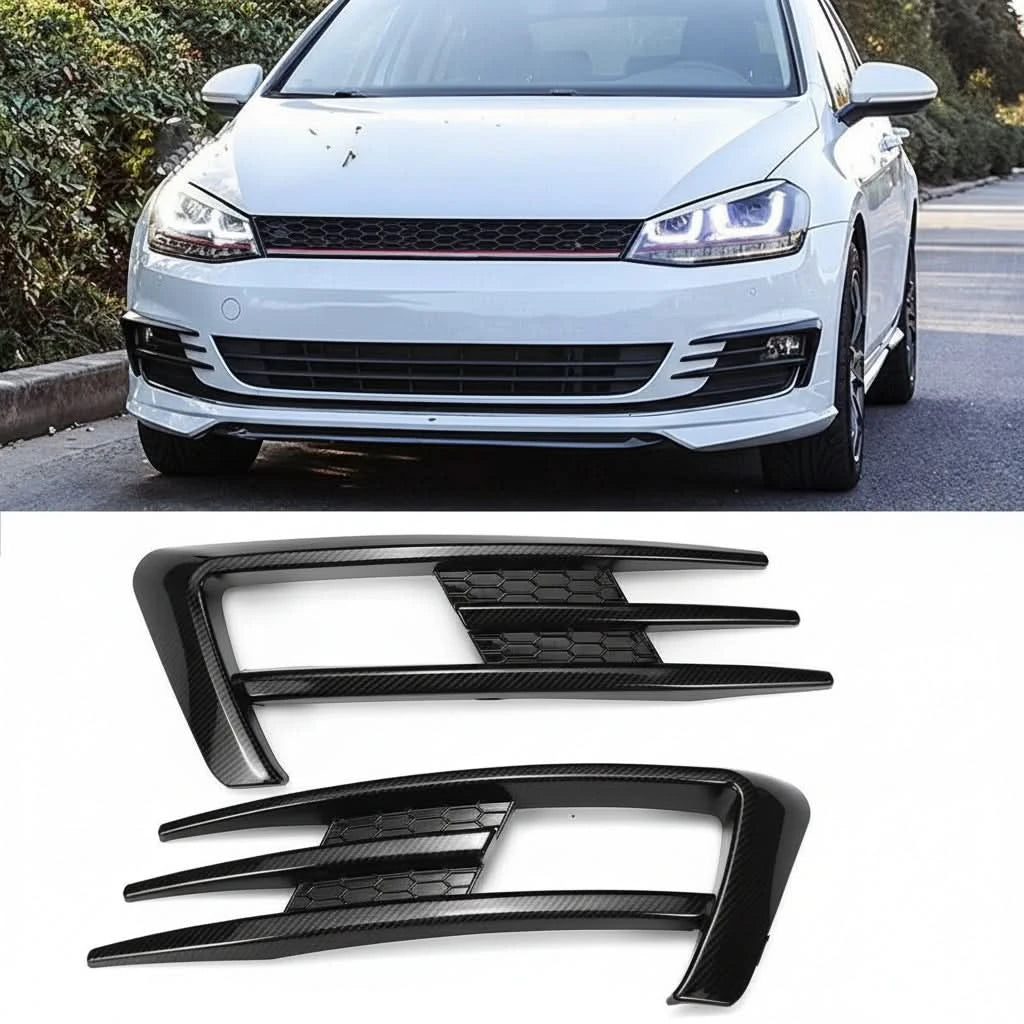 Gloss Black Front Fog Light Grille Covers for VW Golf GTI MK7 (2014–2017) – Lower Bumper Mesh Inserts
