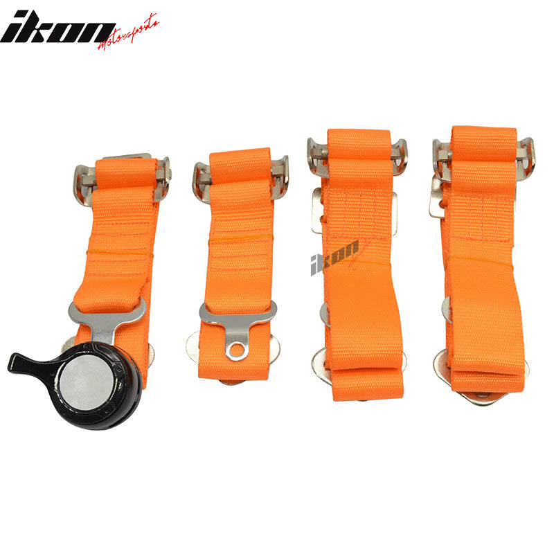 Pair Of Orange 4 Point Nylon Harness Camlock Racing Seat Belts