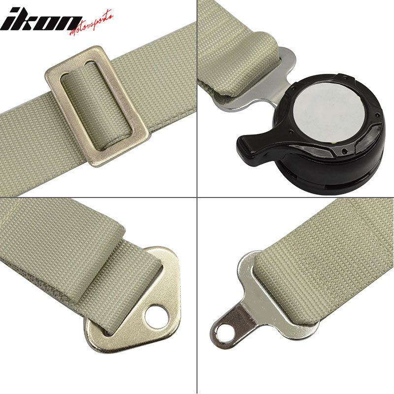 Pair Of White Light Silver 4 Point Harness Camlock Racing Seat Belts