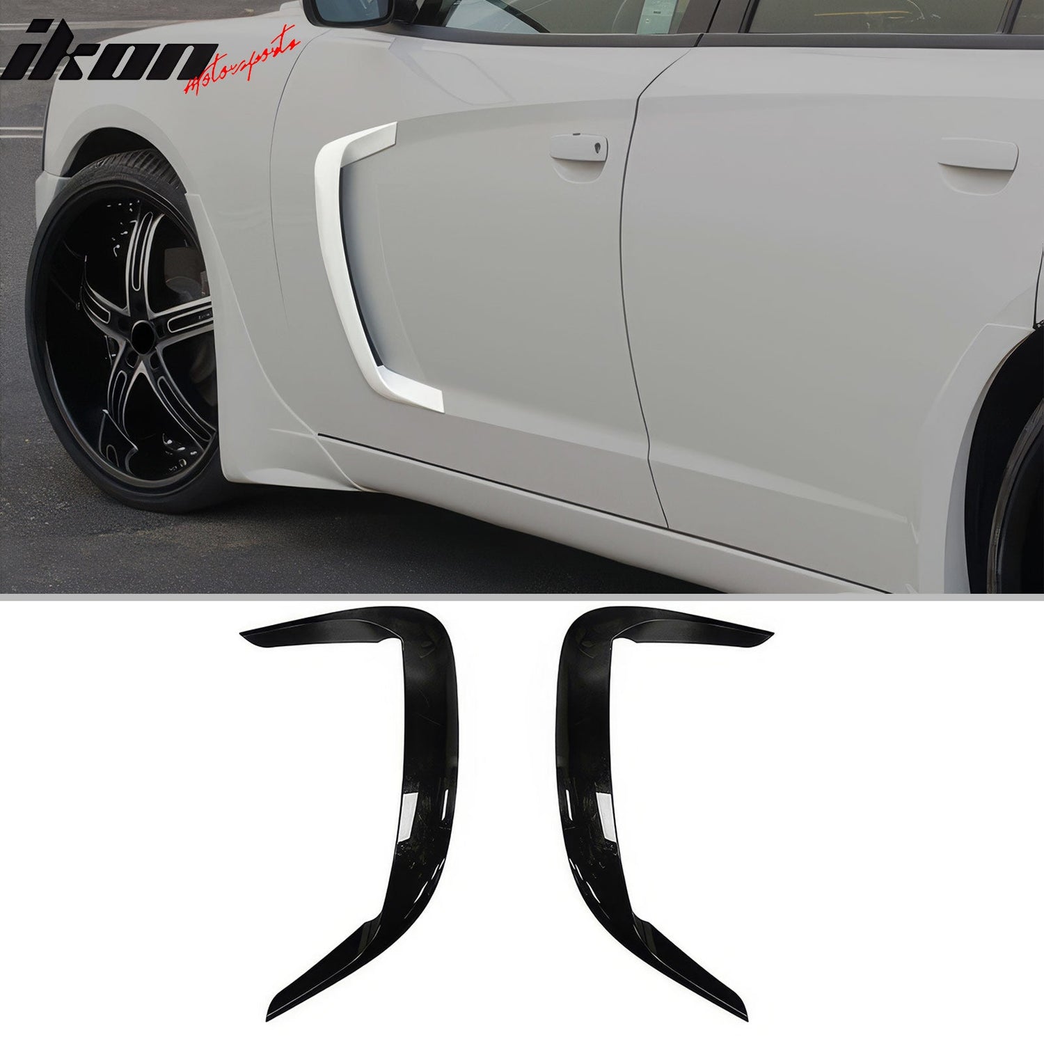 2015-2023 Dodge Charger IKON2 Style Side Fin Vents Gloss Black ABS
