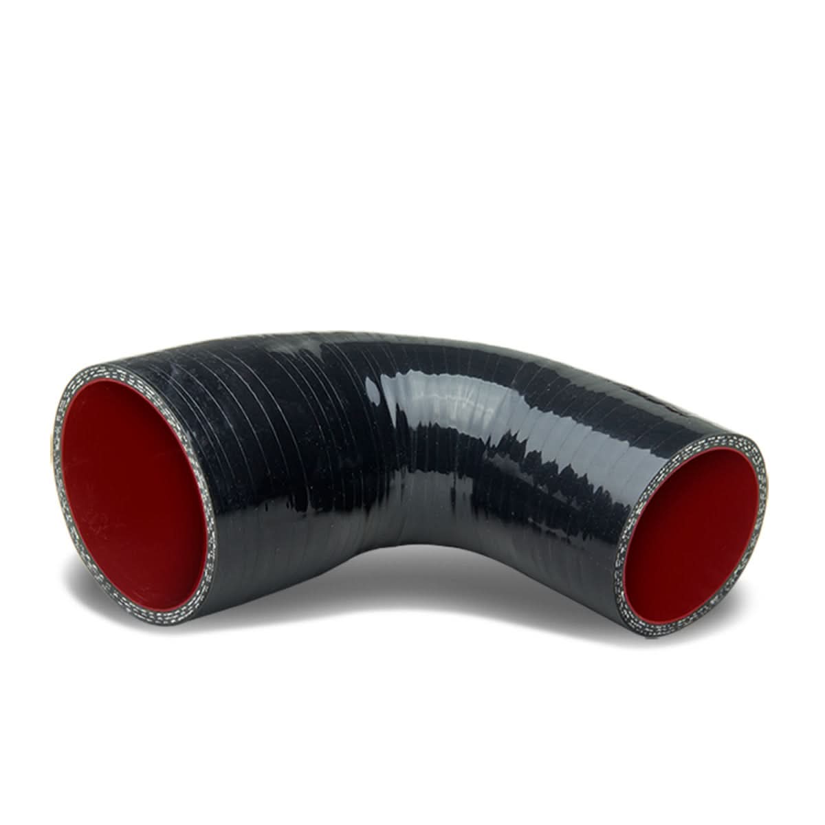 2.25" to 2.50" 90 Degree Silicone Reducer Hose 3-Ply Black/Red