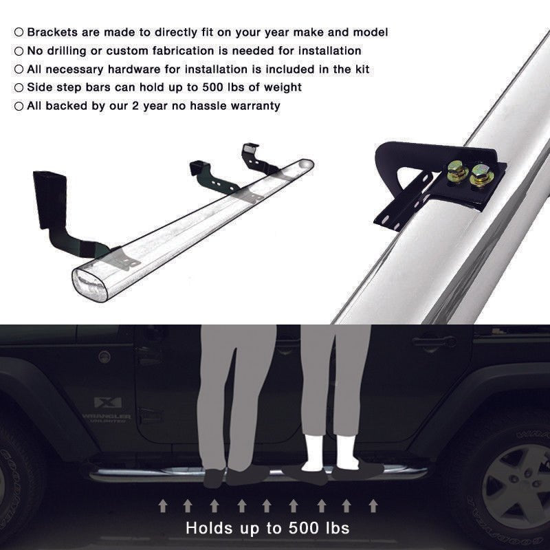 1984-2001 Jeep Cherokee 3" Steel Side Step Running Boards Black Silver