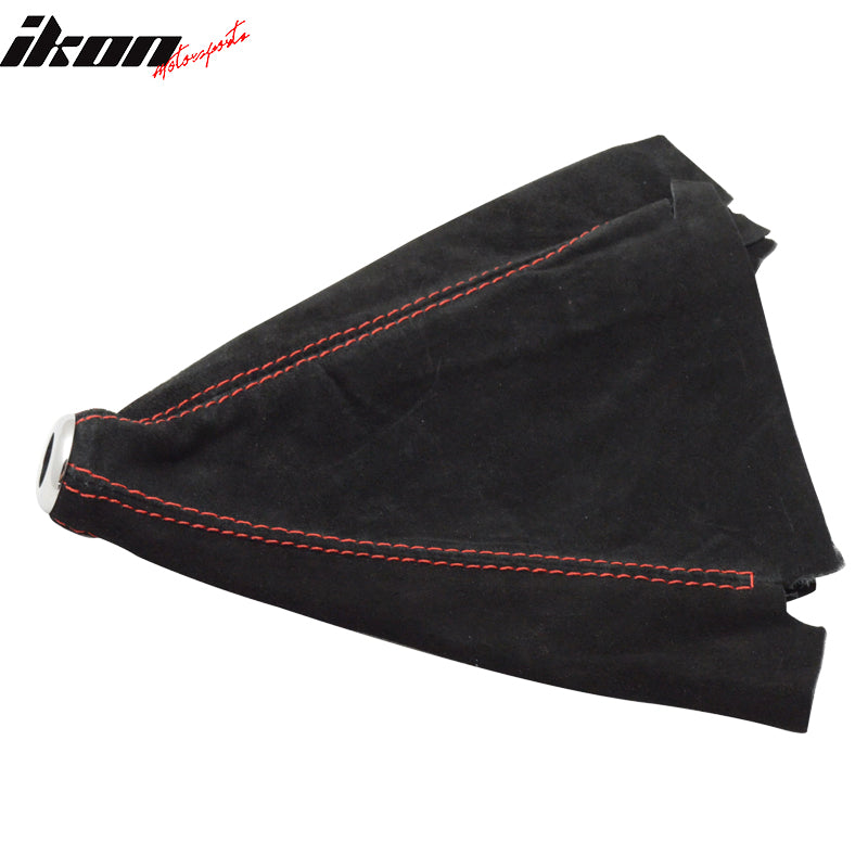 Universal JDM Black Red Stitch Suede Shift Cover Manual Leather