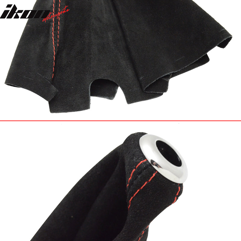 Universal JDM Black Red Stitch Suede Shift Cover Manual Leather