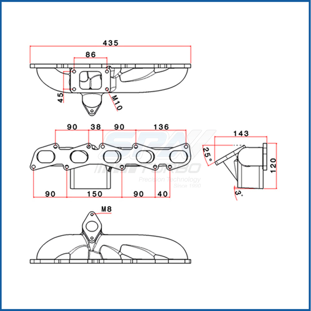 Fiat/Lancia inline 5cyl 20V T2 turbo manifold