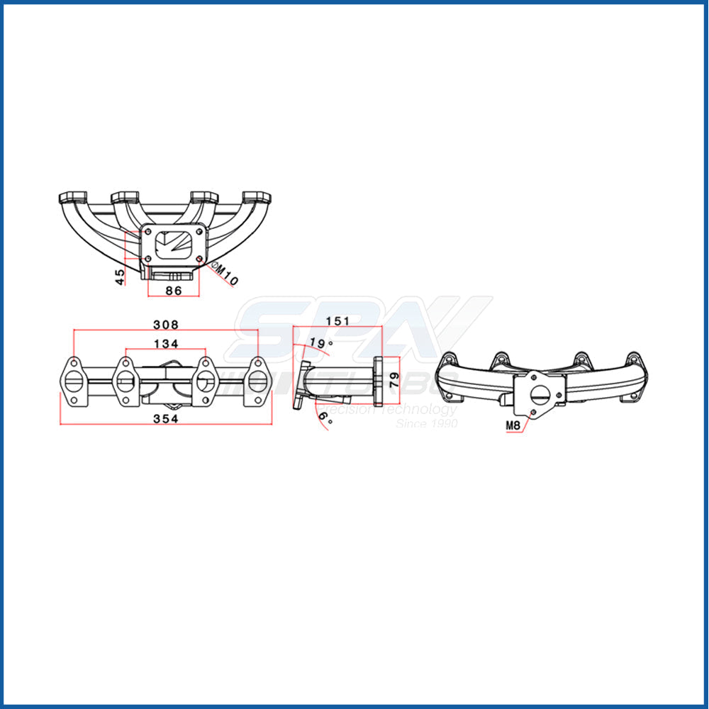 Turbo Manifold + 55 DEGREE L FITTING WASTEGATE MOUNT FOR VW MKIV 2.0 T3 Turbo