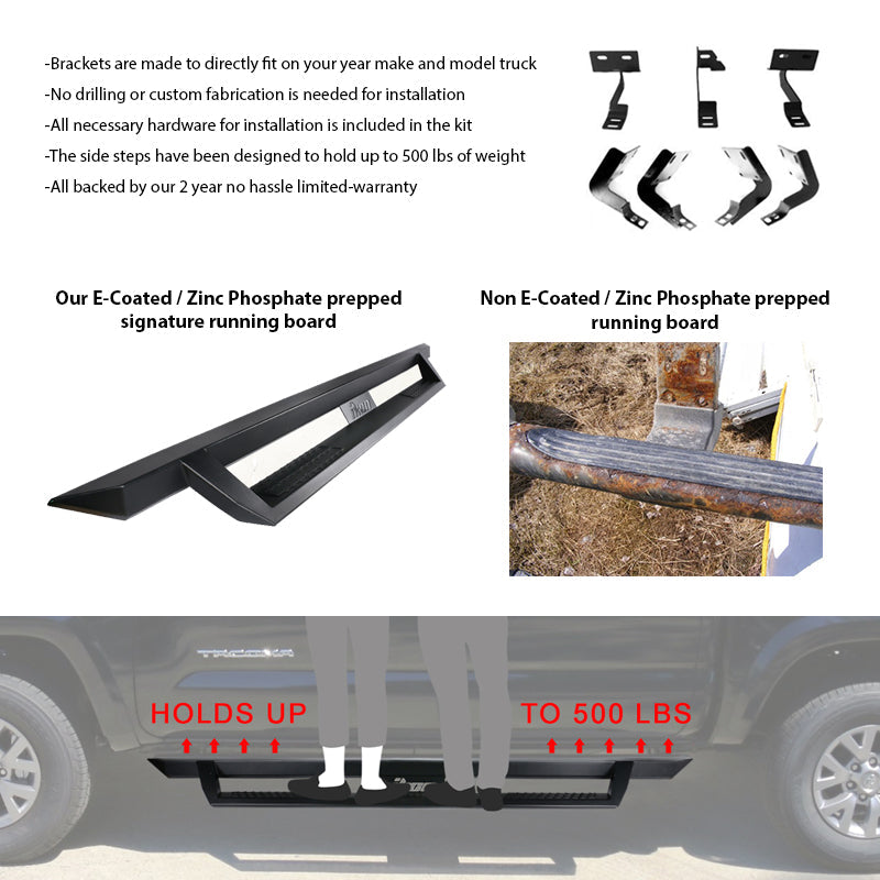 2005-2022 Toyota Tacoma Double Cab IKON V1 Black Running Boards Steel