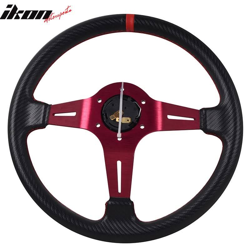 Universal 350MMÂ 6 Hole Deep Dish Steering Wheel Red Spoke Horn PVC