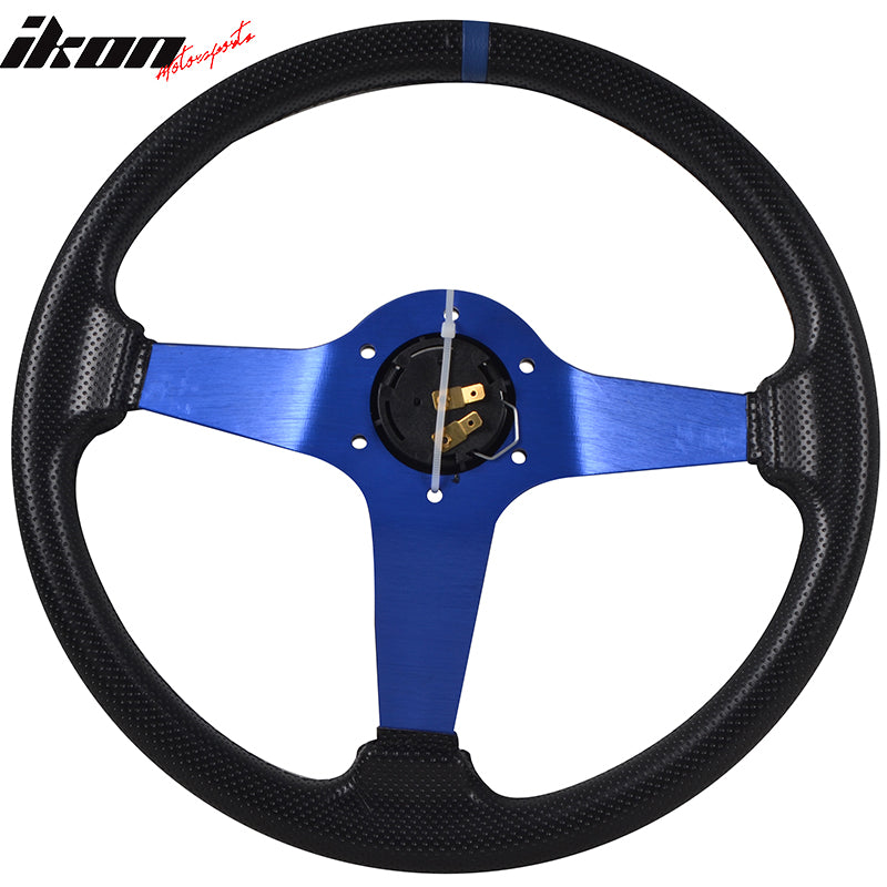 Universal 350MM Blue Black Steering Wheel 6 Hole With Logo PVC Leather